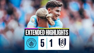 EXTENDED HIGHLIGHTS  Man City 51 Fulham  Haaland nets 7th City hattrick [upl. by Barncard773]