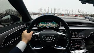 2024 AUDI A8 55 TFSI qu Premium  POV Test Driverain a8 pointofview [upl. by Akedijn]