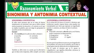 TEMA 2  LA SINONIMIA CONTEXTUAL Y ANTONIMIA CONTEXTUAL  RAZONAMIENTO VERBAL SEGUNDO DE SECUNDARIA [upl. by Ecirtap]