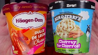 HaagenDazs Dulce De Leche Churro VS Ben amp Jerrys Churray for Churros  Review [upl. by Eeldarb]