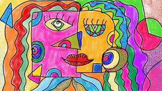 Cubism Picasso inspired Abstract portrait  Cubism lesson step by step  Draw Cubism face [upl. by Anaidirib]