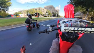 CRF150RB wheelies DOWN TOWN  WHEELIES amp STUNTS [upl. by Kappenne]