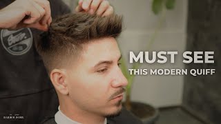 How to create textured quiff haircut  high taper fade technique [upl. by Azilanna100]