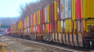 Giant Sized CSX Stack Train CSX and CP Trains Meet Fast BNSF Train CSX Train w DPU  More Trains [upl. by Amorita]