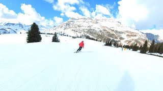 Skiing on Cherz 1 run towards Passo di Campolongo Val Badia Dolomites 🇮🇹 [upl. by Nehttam717]