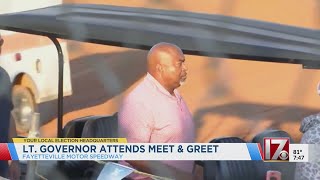 Mark Robinson speaks to crowd meets attendees at Fayetteville speedway [upl. by Ydwor]