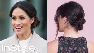 How to Master Meghan Markles Messy Bun  Beauty School  InStyle [upl. by Jacy]