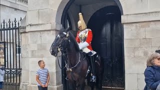 A lovely moment ❤️ the Kings guard encourages young boy to touch the horse horseguardsparade [upl. by Cutcheon691]