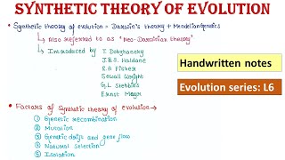 Synthetic theory of evolution  NeoDarwinian theory  Handwritten notes [upl. by Jammie]