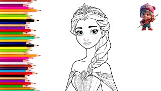 Pretty Elsa Princess Frozen 👸🏼❄️ Drawing and Pencil Coloring for Kids and Toddlers Easy Step by Step [upl. by Berni]