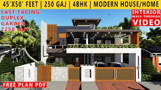 45x50 FEET HOUSE PLAN  4BHK BUNGALOW  250 GAJ  2250sqft HOUSE PLAN  EAST FACING DUPLEX DESIGN [upl. by Idurt980]