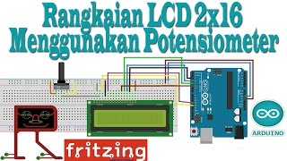 Fritzing  Rangkaian LCD 2x16 Menggunakan Potensiometer atau Resistor [upl. by Llennahs]