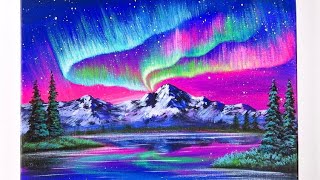 Northern lights painting  Aurora painting  Acrylic Landscape Painting [upl. by Kurman]