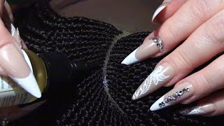 ASMR Scalp Oiling Scalp Scratching with Long Nails Braid Scratching Scalp Check Whispering [upl. by Enerol]