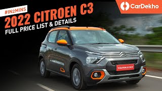 Citroen C3 India Price Starts At Rs 57 Lakh  Full Price List Features and More  in2mins [upl. by Cookie]