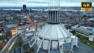 Liverpool England Cathedrals StLuke’s amp Radio City  4k Drone Footage [upl. by Ardussi]