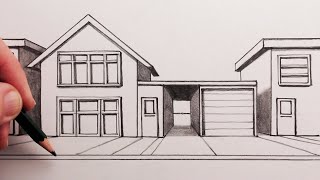 How to Draw a House using OnePoint Perspective Easy Drawing for Beginners [upl. by Aihsotal]