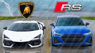 Lambo Revuelto v Audi RS7 WET DRAG RACE [upl. by Boulanger436]