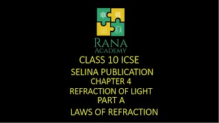 CLASS 10  ICSE  PHYSICS LECTURE 3  SELINA PUBLICATION  REFRACTION OF LIGHT  LAWS OF REFRACTION [upl. by Gardener960]