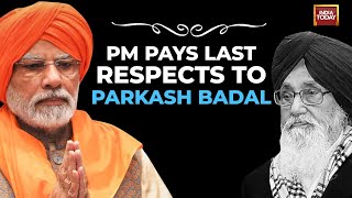 Parkash Singh Badals Death PM Modi Pays Last Respects To Parkash Singh Badal In Chandigarh [upl. by Atilef379]