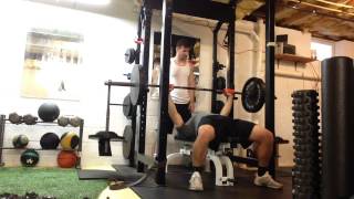 Supramaximal Eccentric Fat Grip Bench Press w Weight Releasers [upl. by Brandea]