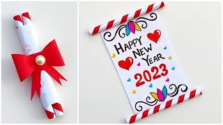 DIY Happy new year greeting card 2023  Handmade new year card making  New year special card ideas [upl. by Noseyt]