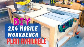 Building a Mobile Workbench amp Compact Work Station for Miter Saw and Table Saw  Woodworking Project [upl. by Ap869]