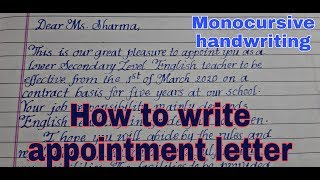 How to write appointment lettermonocursive handwriting printed writing Eng Teach [upl. by Sezen]