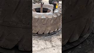 Scrap car tire cutting  good tools and machinery make work more efficient [upl. by Llebanna708]