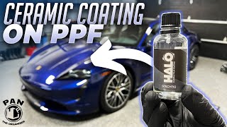 How to apply a ceramic coating on PPF paint protection film  Porsche Taycan Turbo [upl. by Westfahl]