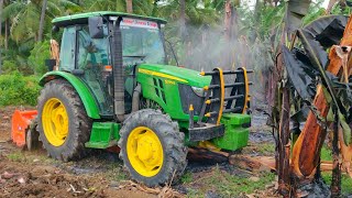 John Deere 5075E AC cabin tractor PTO performance and mileage🤔  Banana mulching  Shaktiman tusker [upl. by Alleahcim]