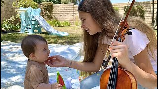 BABY brother of Karolina Protsenko GETS INTERESTED in VIOLIN playing [upl. by Matronna]