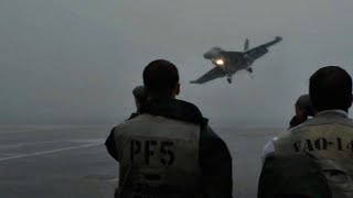 Pilot Attempts Carrier Landing During Storm [upl. by Kleinstein]