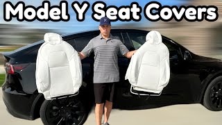 Tesla Model Y White Seat Covers DrCarNow Seat covers  I Should Have Ordered White Seats [upl. by Anirual]