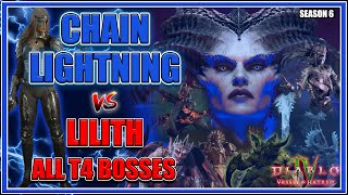 Best Chain Lightning Sorcerer vs Lilith amp All T4 Tormented Bosses  Season 6 Diablo 4 [upl. by Agate]