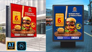 photoshop 2024 tutorial graphic design advertising modern burger poster design [upl. by Nebe]