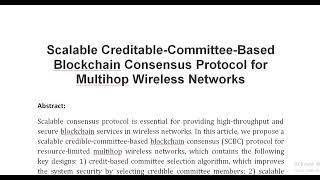 Scalable Creditable Committee Based Blockchain Consensus Protocol for Multihop Wireless Networks [upl. by Ahsila]