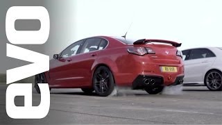 Mercedes E63 AMG vs Vauxhall VXR8 GTS  evo DRAG BATTLES [upl. by Dnomayd]