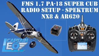 Radio Transmitter Setup  FMS PA18 17 Super Cub  Spektrum NX8  Spektrum AR620 Receiver [upl. by Rosmunda]