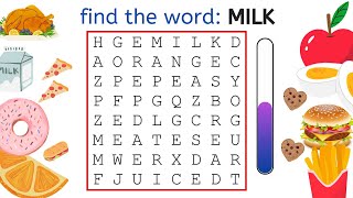 Food Word Search  Find the words in the word search  English Words  Fun Learning Videos [upl. by Ordnaxela636]