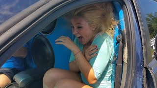 Girls Surprised Reaction to Bass From Huge Car Audio Sound System in Worlds Loudest Sebring [upl. by Adimra]