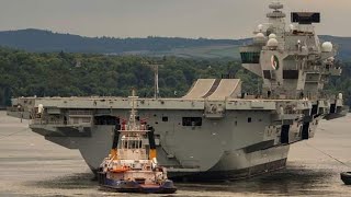 HMS Queen Elizabeth Left Rosyth Dry Dock to the Forth River Anchorage after repair [upl. by Malarkey]