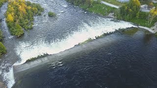 Aerial Landscapes of the Niva River flowing through the Town of Kandalaksha [upl. by Aiciles257]