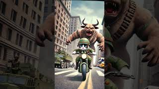 Military AI Cat on Motorbike vs Cow Monster – Crazy Animated Showdown shorts [upl. by Avlasor]