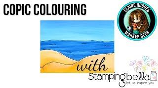 Copic Colouring Stamping Bella 2017 Beach Backdrop Stamp [upl. by Ellehcor]