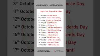 Important Days in October 🎯 shorts gk education [upl. by Notreve]