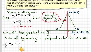 Finding the equation of the line of symmetry of an isosceles triangle [upl. by Vasileior]