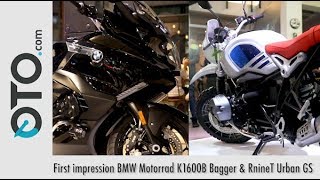 BMW Motorrad K1600B Bagger dan BMW RnineT Urban GS  First impression  OTOcom [upl. by Rehpotsihrc]