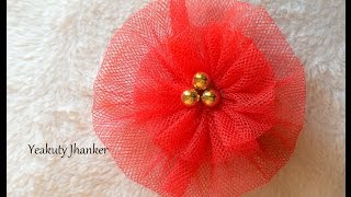 DIY How to make a circular Tulle flower hair clip [upl. by Quarta]