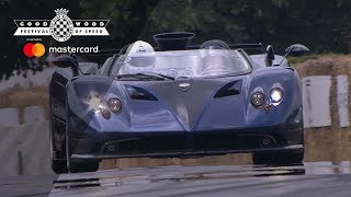 Horacio Pagani drives €15million Pagani Zonda Barchetta at FOS [upl. by Schinica485]